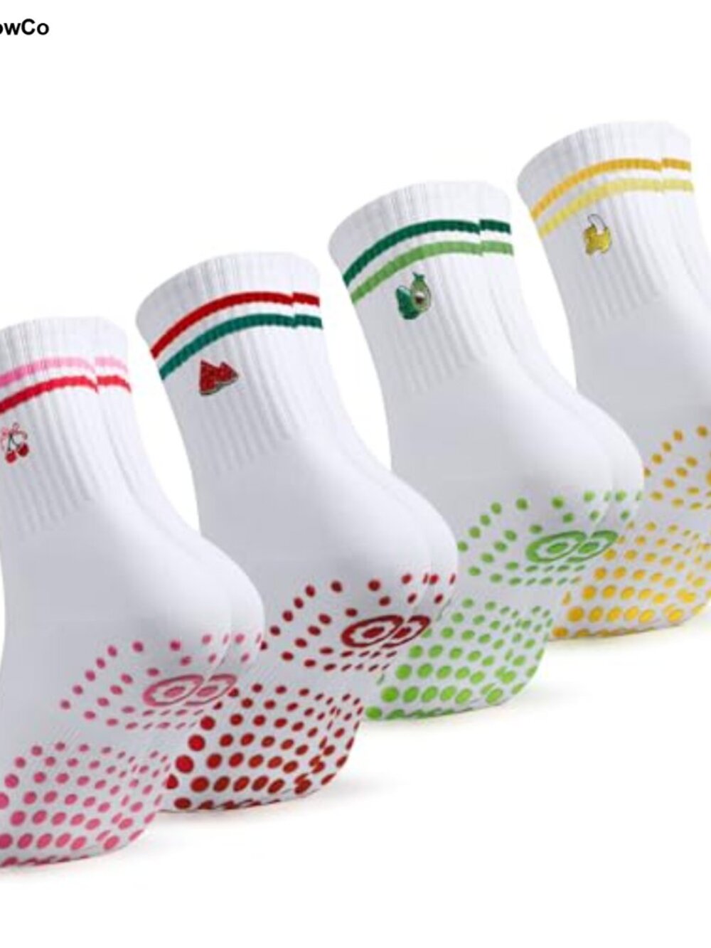 Women Yoga Crew Grip Socks 4 Pack Non Slip Pilates Barre Workout Fruit Socks